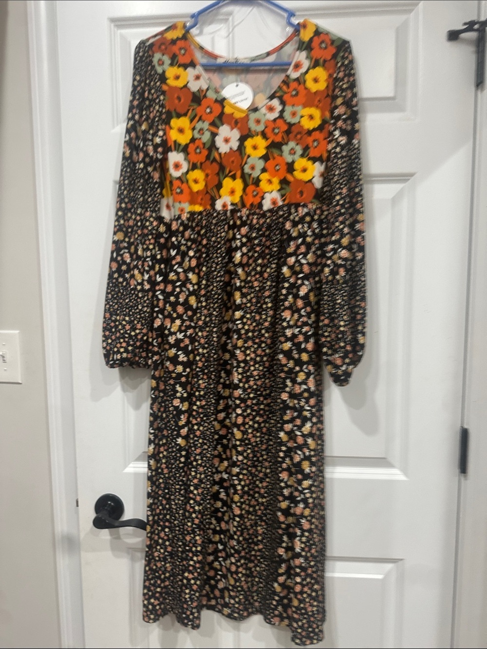 Mixed Floral Maxi Dress in Black and Orange